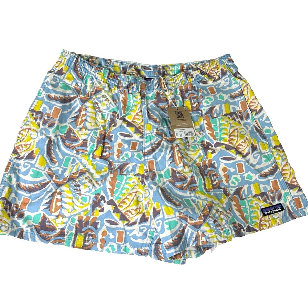 Patagonia Women's FUNHOGGERS Thriving Planet Lago Blue Cotton Shorts Size XL NEW